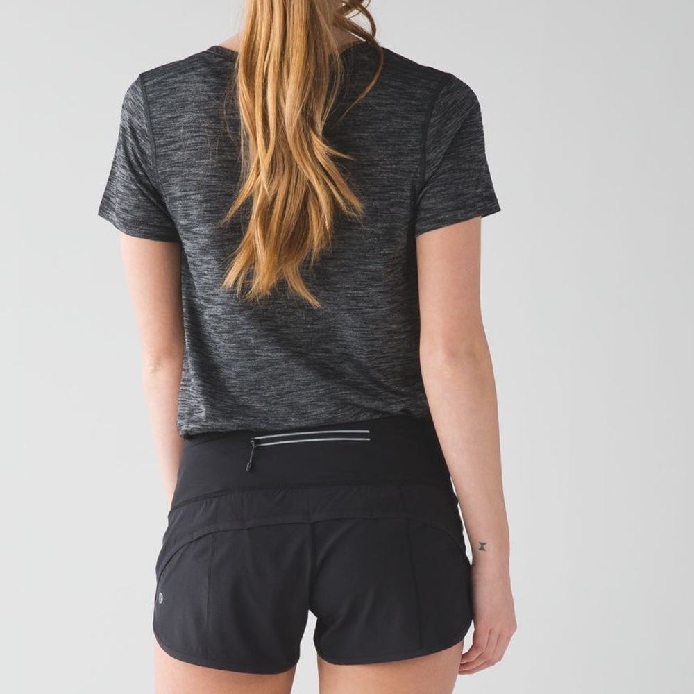 LULULEMON  Run: Speed Short *Block-It Pocket 2.5"
Black lined size 8